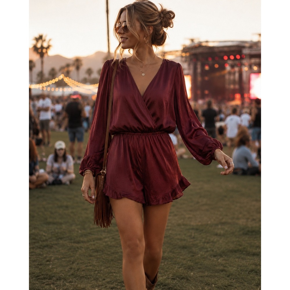 Show Me Your Mumu Rocky Romper Womens XS Burgundy Boho Festival Brunch Outfit